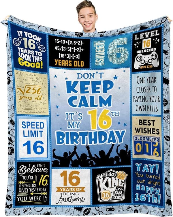 16th Birthday Blanket for Boys, 60x50 Inch
