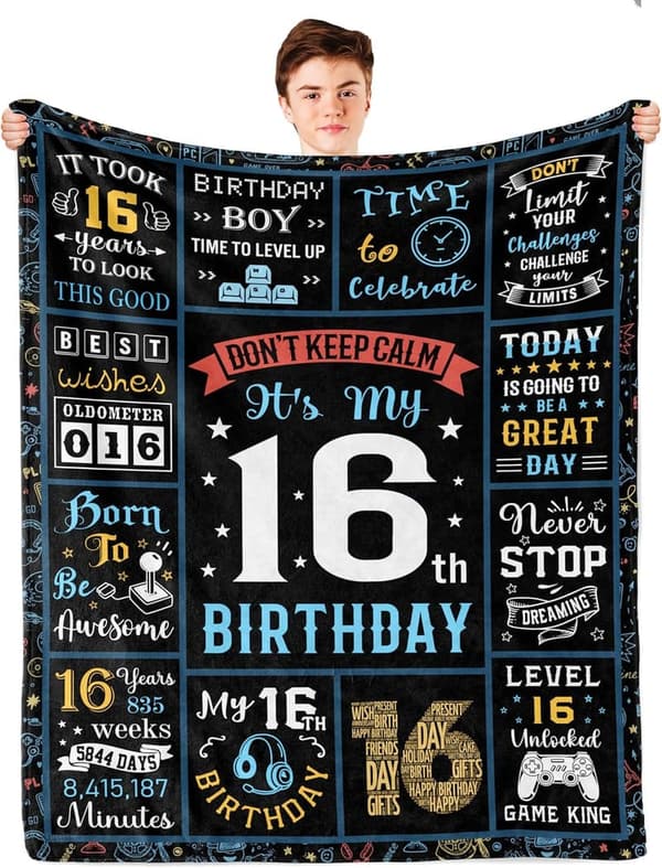 16th Birthday Blanket for Boys - 60x50in Gift