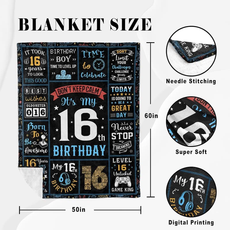 16th Birthday Blanket for Boys - 60x50in Gift
