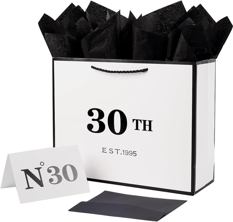 30th Birthday Gift Bag with Card & Tissue Paper - Vintage Design