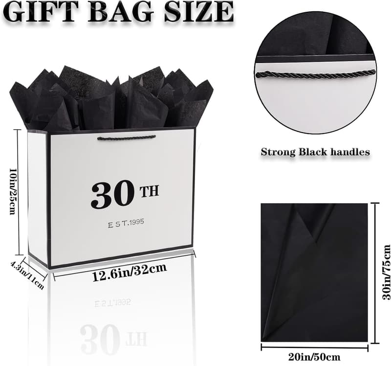 30th Birthday Gift Bag with Card & Tissue Paper - Vintage Design