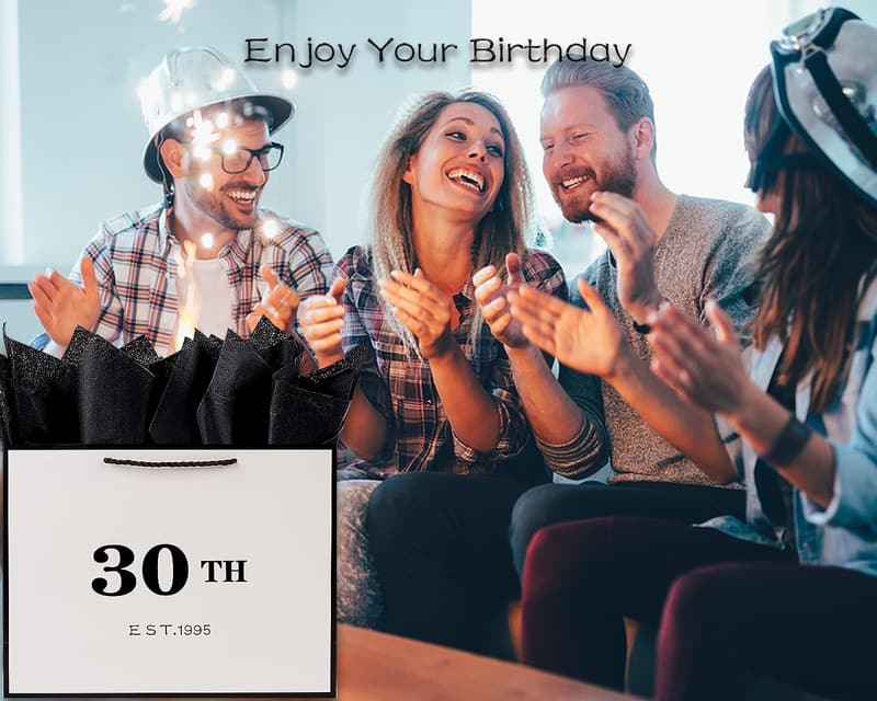 30th Birthday Gift Bag with Card & Tissue Paper - Vintage Design