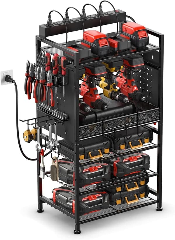 Adjustable Garage Power Tool Organizer with Charging Station