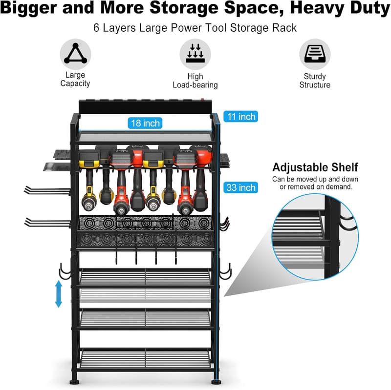 Adjustable Garage Power Tool Organizer with Charging Station