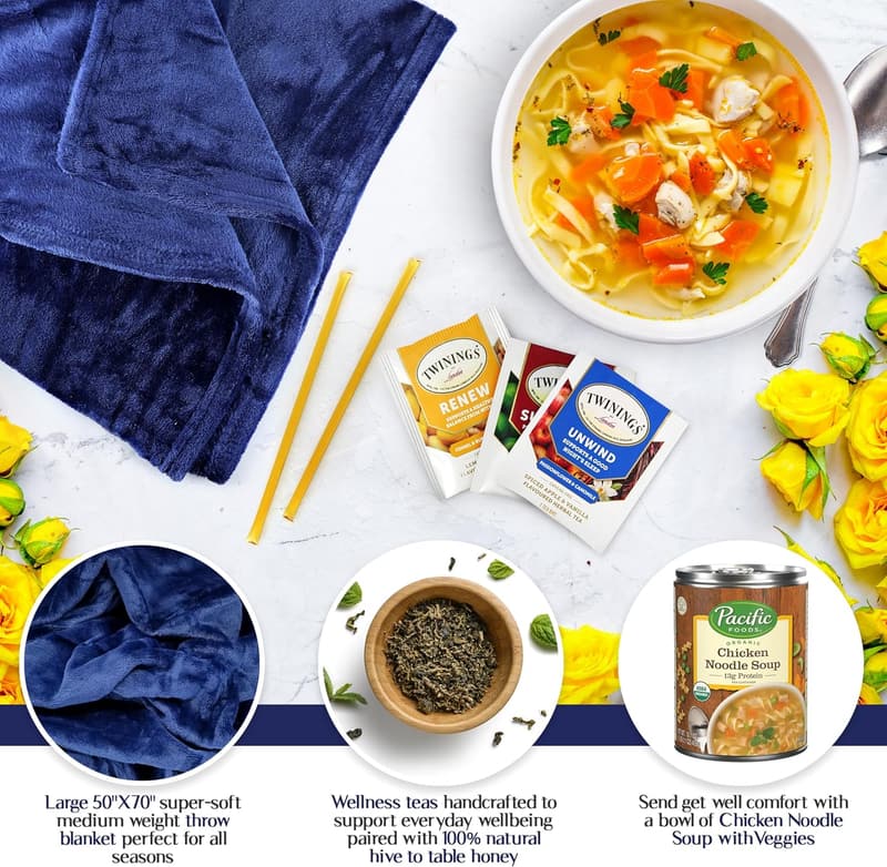 Get Well Soon Gift Set for Men and Women - Luxury Blanket & TLC Tea