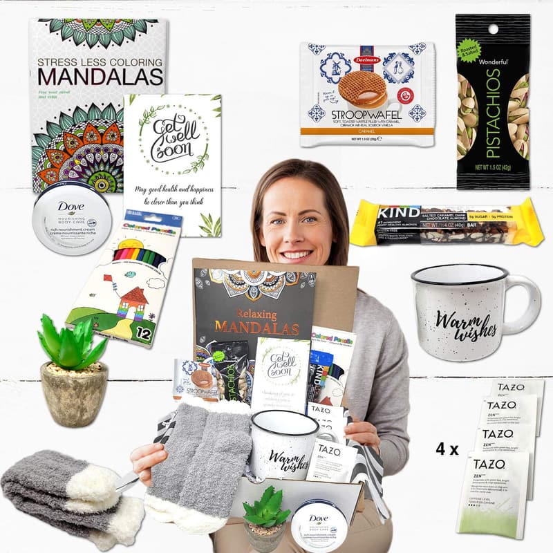 Get Well Soon Gift Basket for Women with Self-Care Snacks