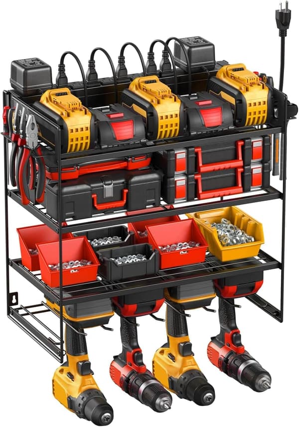 Power Tool Organizer Wall Mount with Charging Station - Black