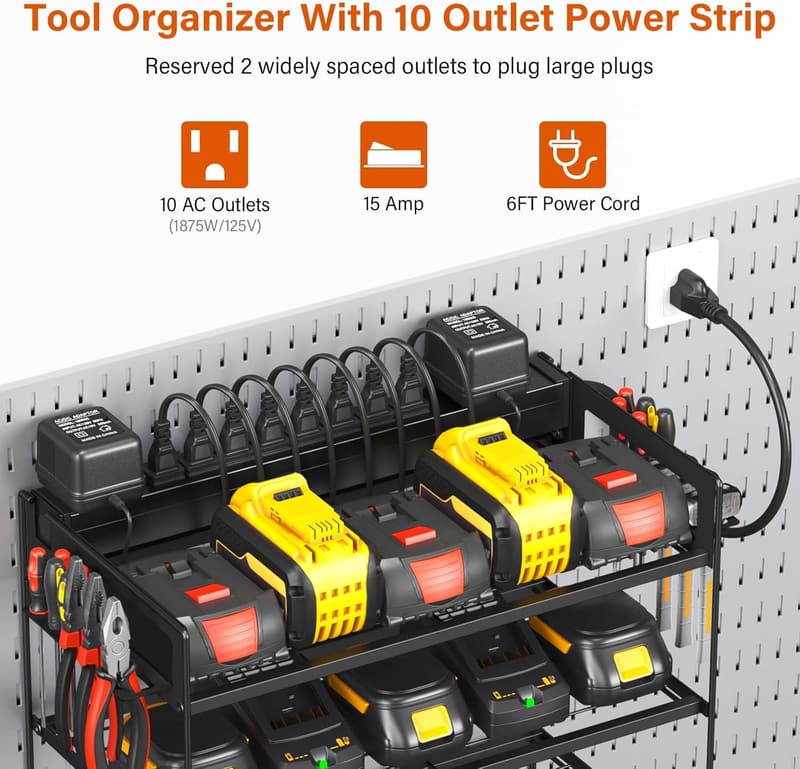 Power Tool Organizer Wall Mount with Charging Station - Black