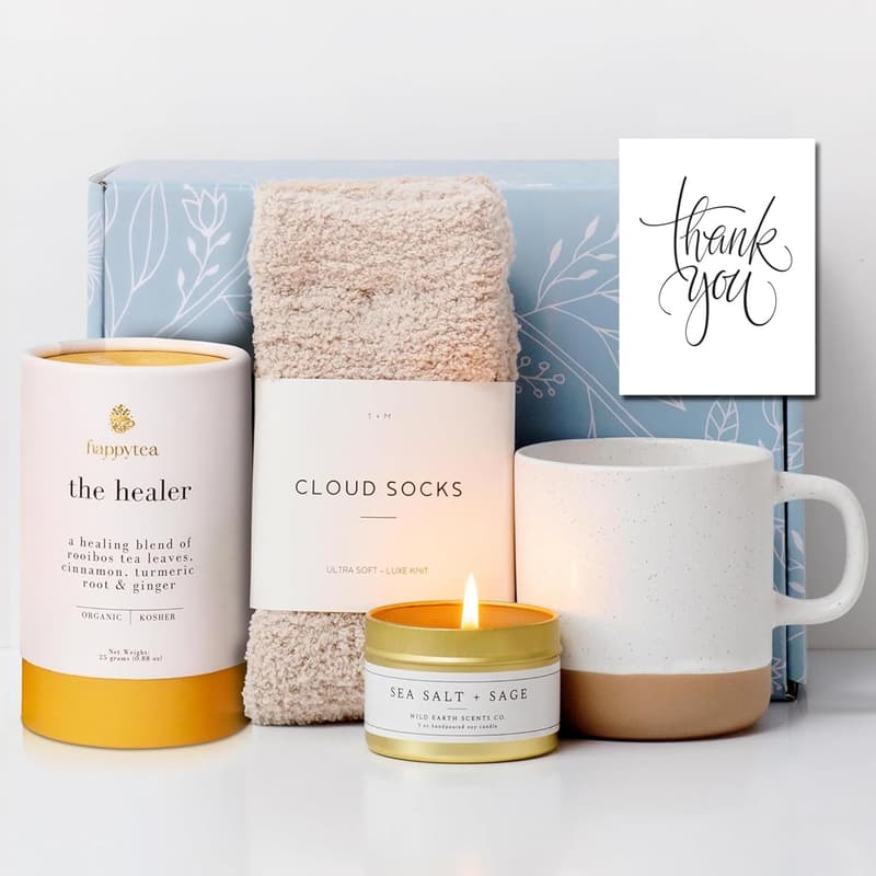 Thank You Gift Box for Women – Cozy Tea, Candle & Mug Set