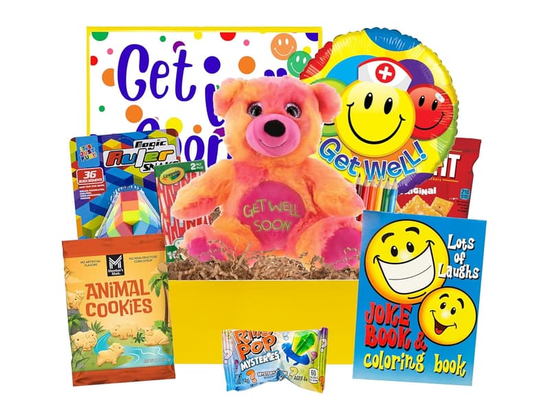 Kids Get Well Gift Basket with Plush Bear and Activities