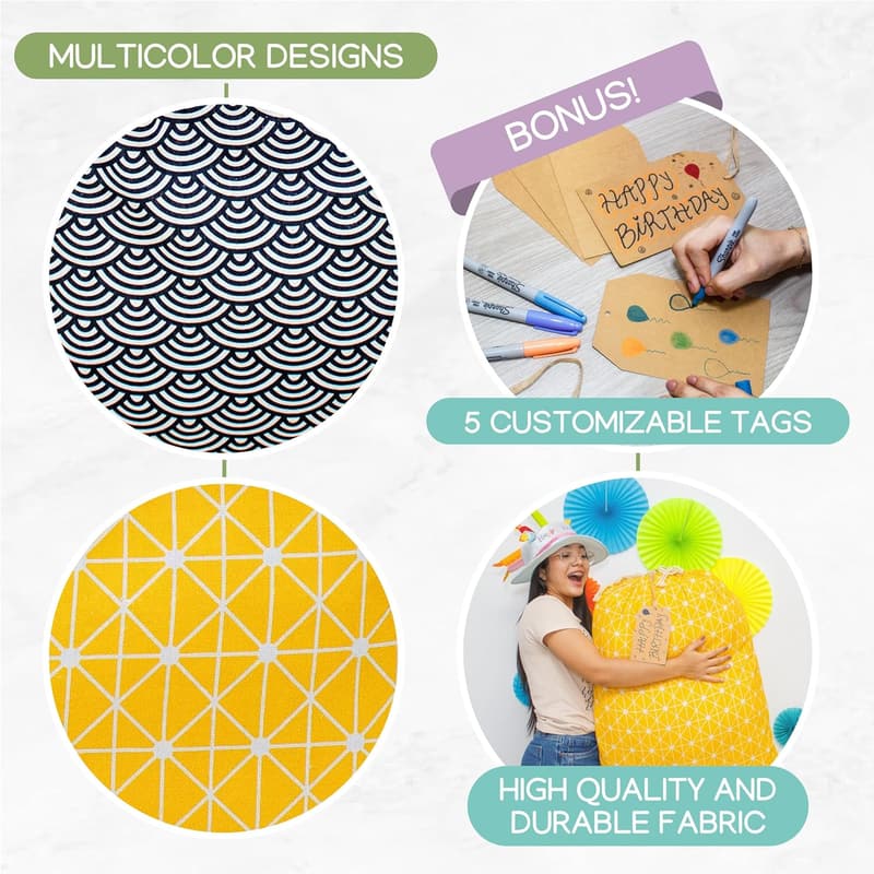 2-Pack Jumbo Reusable Gift Bags with Tags for Birthdays & Showers