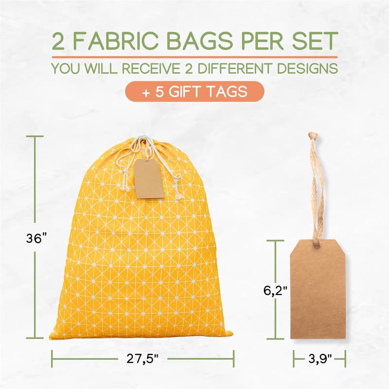 2-Pack Jumbo Reusable Gift Bags with Tags for Birthdays & Showers