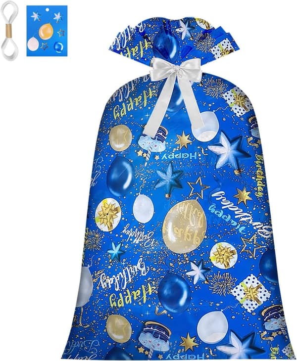 Extra Large Blue Plastic Gift Bag for Boys and Kids (48