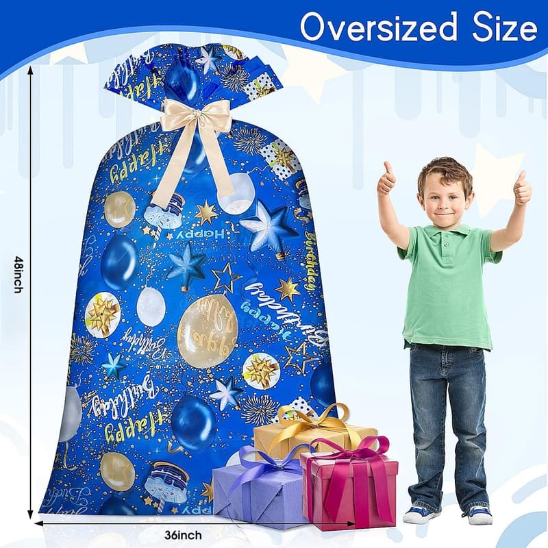 Extra Large Blue Plastic Gift Bag for Boys and Kids (48