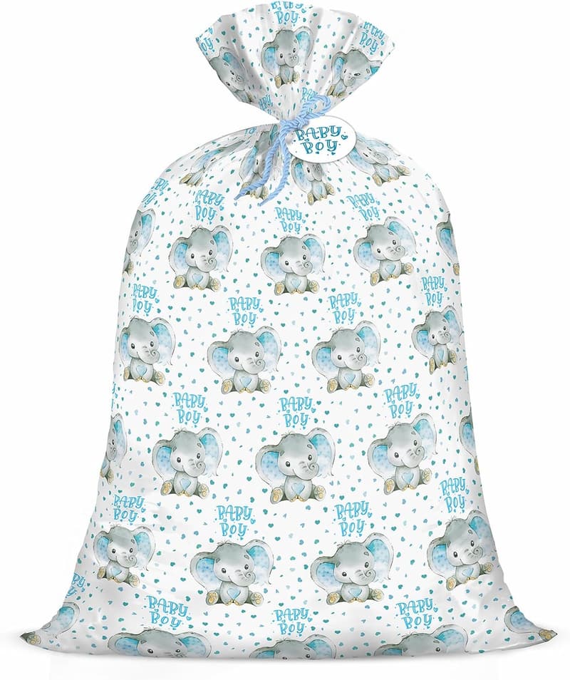 Large Blue Elephant Gift Bag for Baby Showers & Birthdays