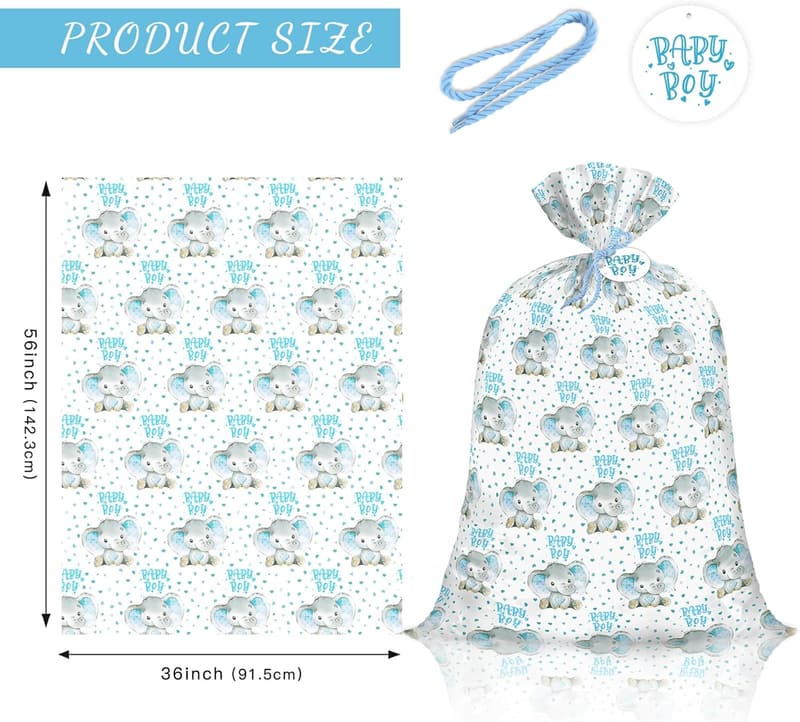 Large Blue Elephant Gift Bag for Baby Showers & Birthdays