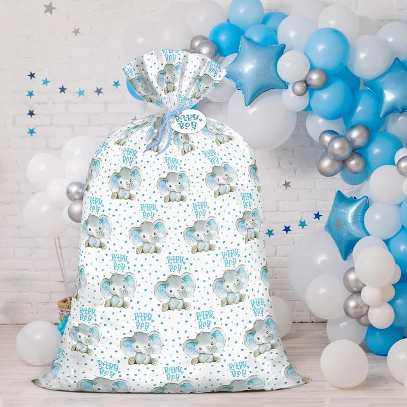 Large Blue Elephant Gift Bag for Baby Showers & Birthdays