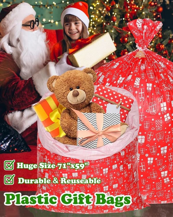 Extra Large Reusable Plastic Gift Bags for Christmas