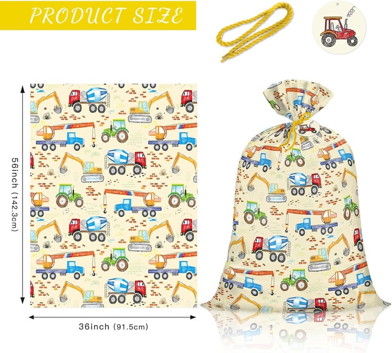 Children's Birthday Giant Gift Bag - Cartoon Car Excavator, 56
