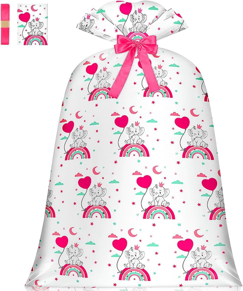 Extra Large Pink Elephant Gift Bag for Baby Shower (48 inch)