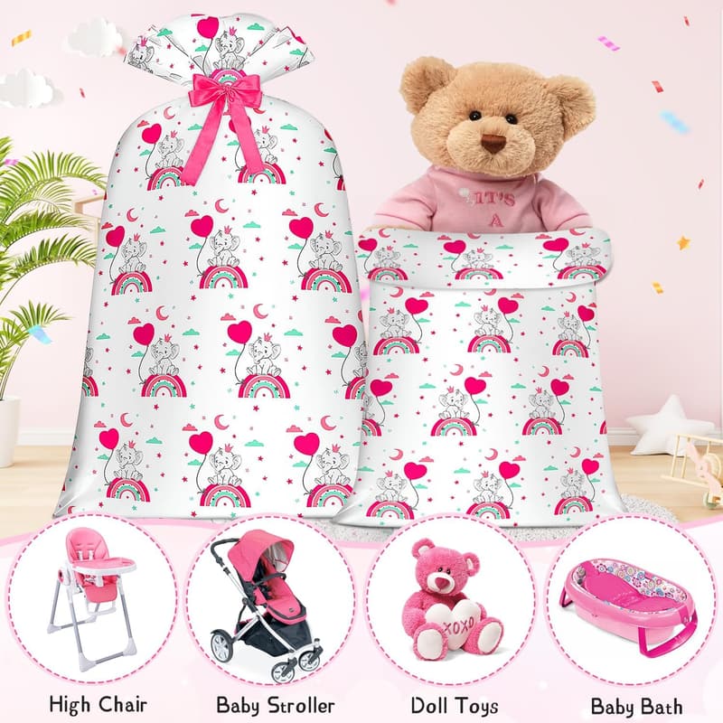 Extra Large Pink Elephant Gift Bag for Baby Shower (48 inch)