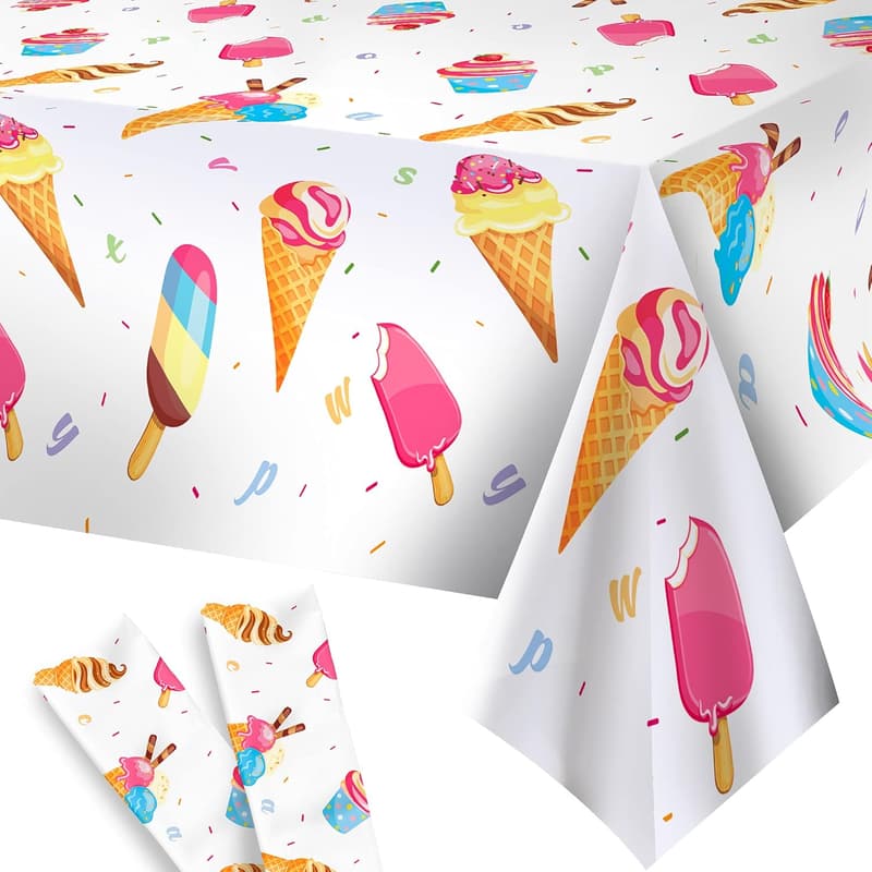 Ice Cream Party Tablecloth Set - 54x108 in, 2 PCS