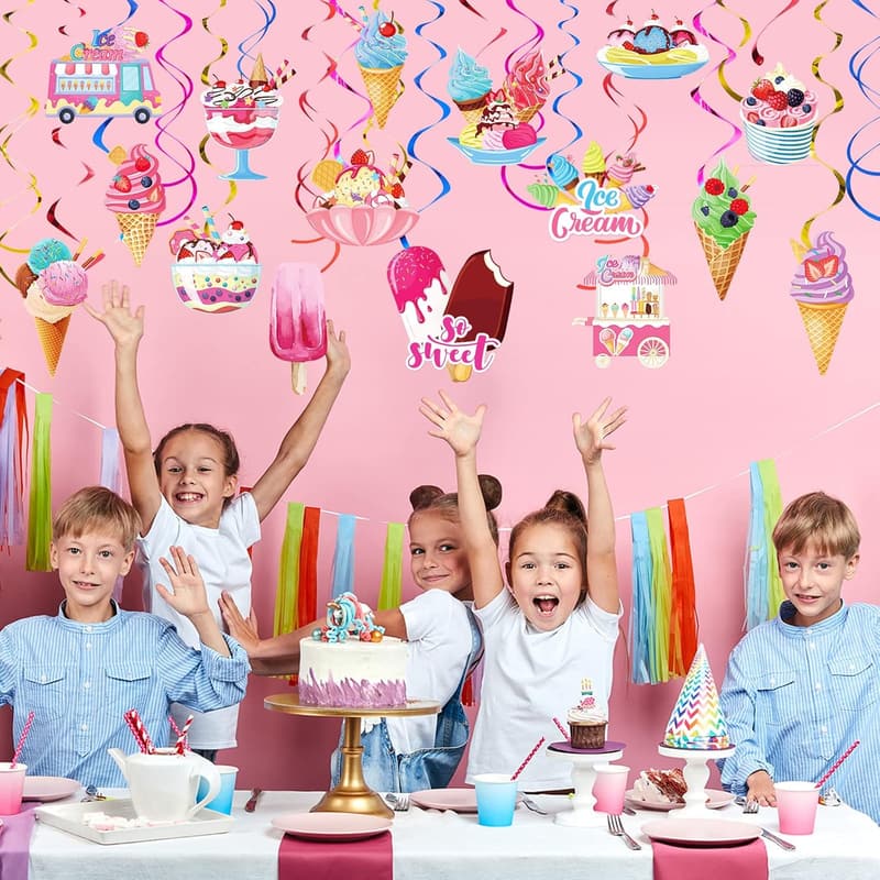 Colorful Ice Cream Hanging Swirls - 36 Pcs Birthday Party Decor