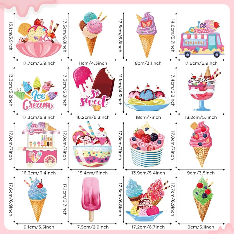Colorful Ice Cream Hanging Swirls - 36 Pcs Birthday Party Decor