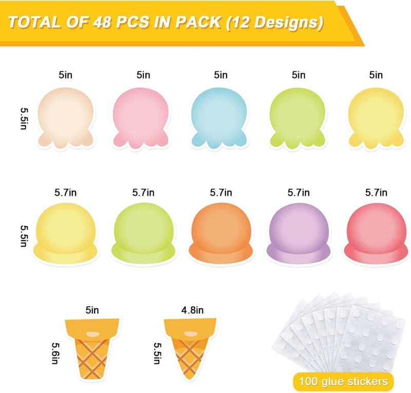 Colorful Ice Cream Cone Cut-Outs for Summer Classroom Decor