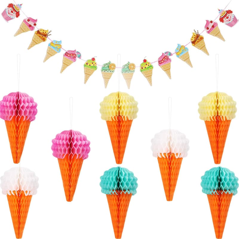 Ice Cream Party Decorations - 9-Piece Honeycomb Banner