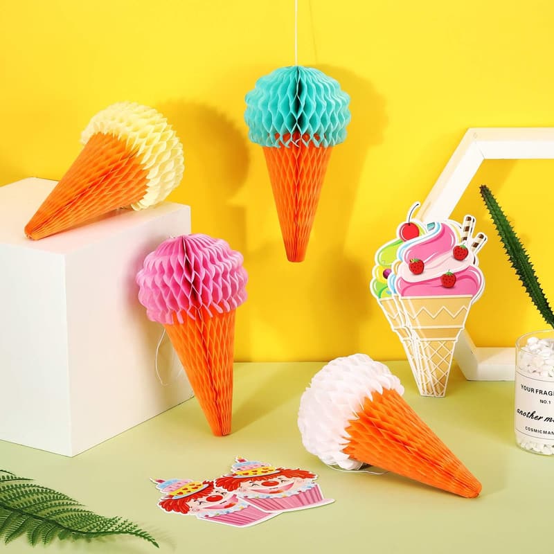 Ice Cream Party Decorations - 9-Piece Honeycomb Banner
