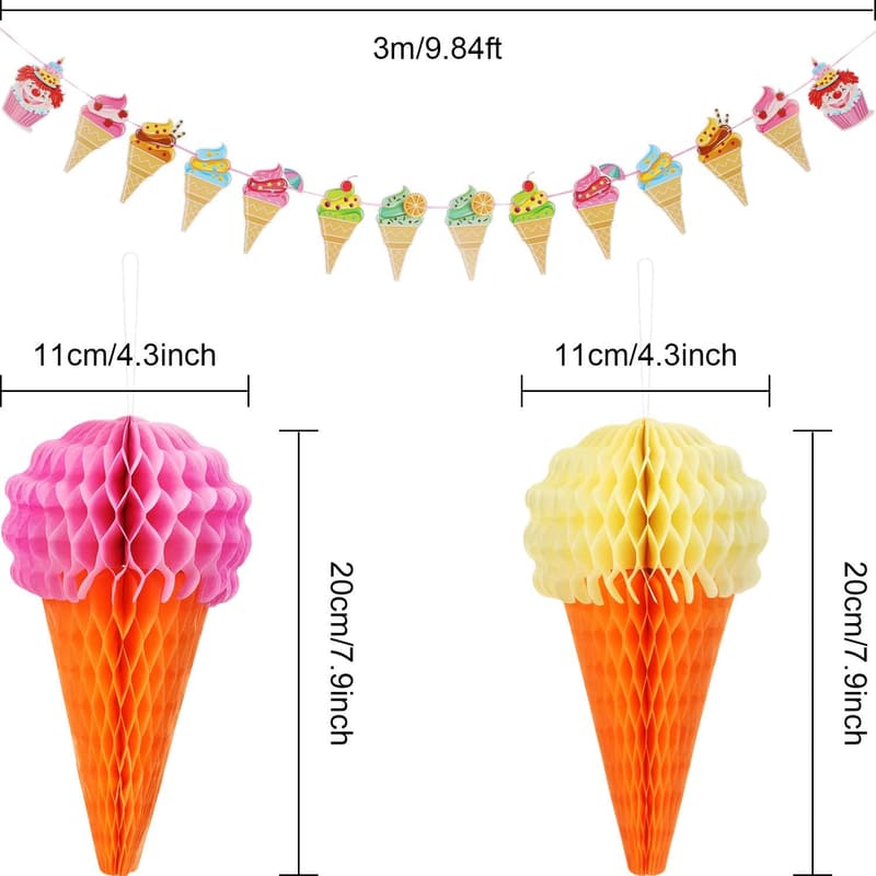 Ice Cream Party Decorations - 9-Piece Honeycomb Banner