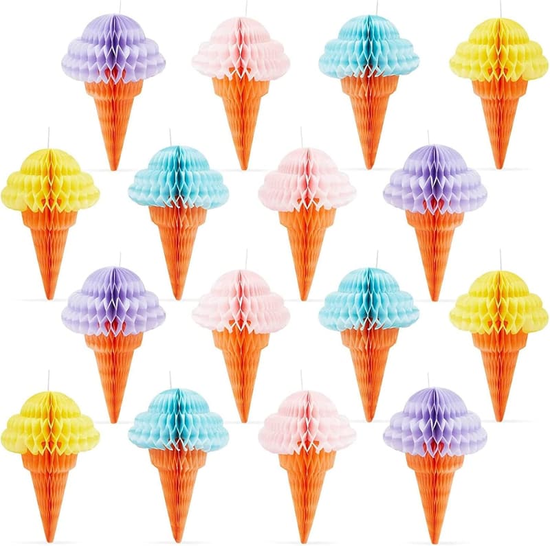 Honeycomb Ice Cream Party Decorations - 16 Pack, 4 Colors