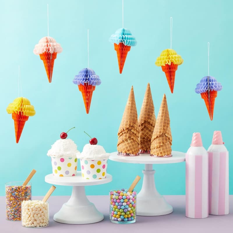 Honeycomb Ice Cream Party Decorations - 16 Pack, 4 Colors