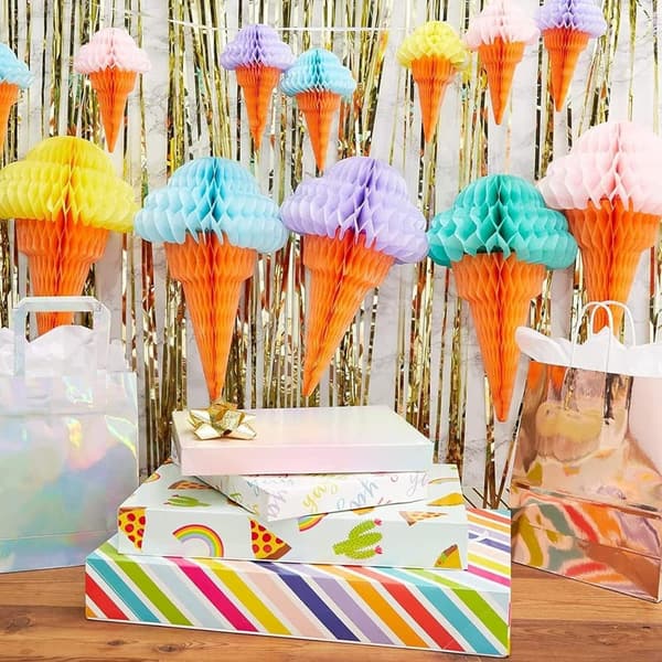 Honeycomb Ice Cream Party Decorations - 16 Pack, 4 Colors
