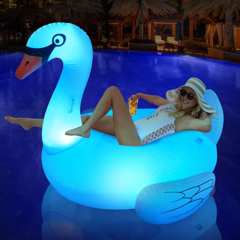 Solar-Powered Flamingo Pool Float with LED Lights & Cup Holder
