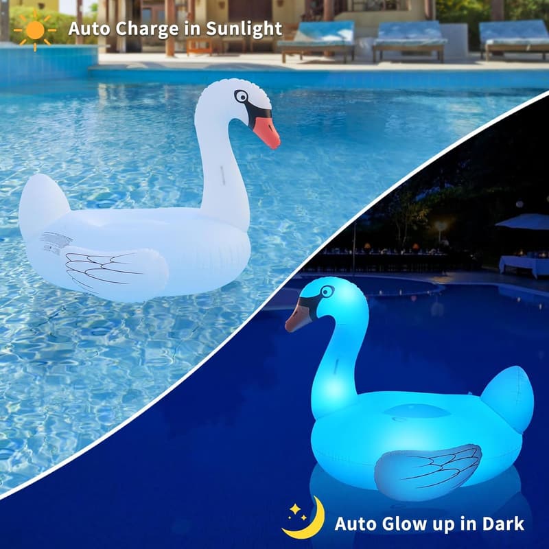 Solar-Powered Flamingo Pool Float with LED Lights & Cup Holder