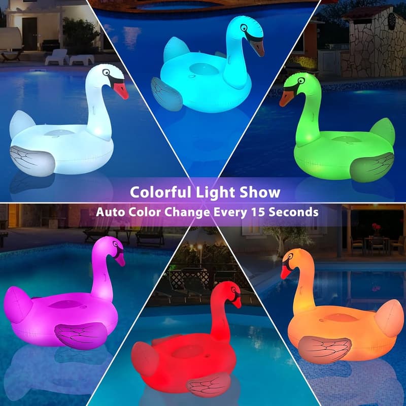 Solar-Powered Flamingo Pool Float with LED Lights & Cup Holder