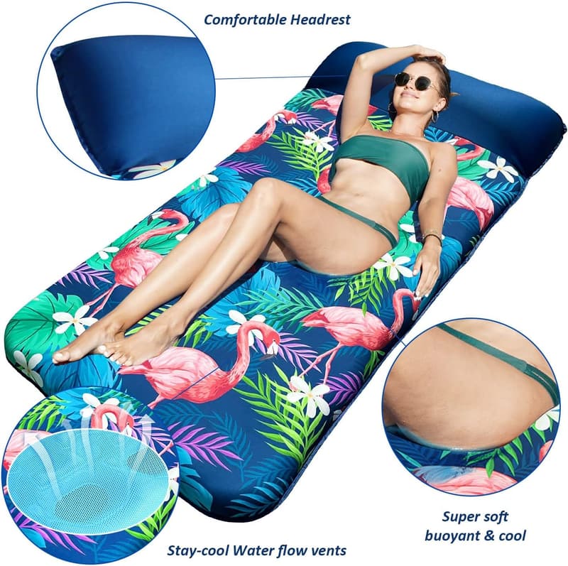 Inflatable Flamingo Pool Lounger - Extra Large Float with Headrest