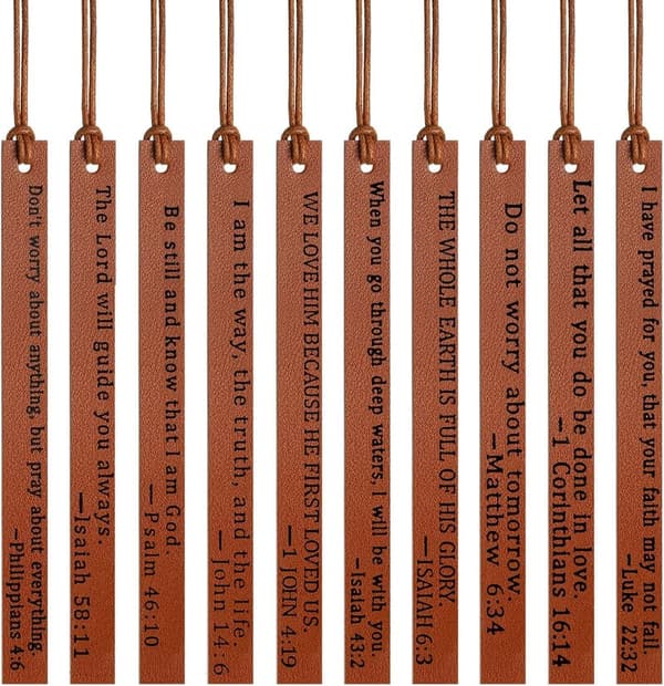 Christian Handmade Leather Bookmarks - Set of 10 for Book Lovers