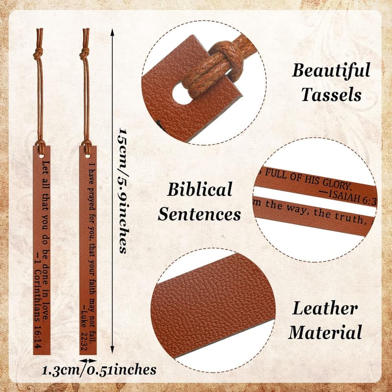 Christian Handmade Leather Bookmarks - Set of 10 for Book Lovers