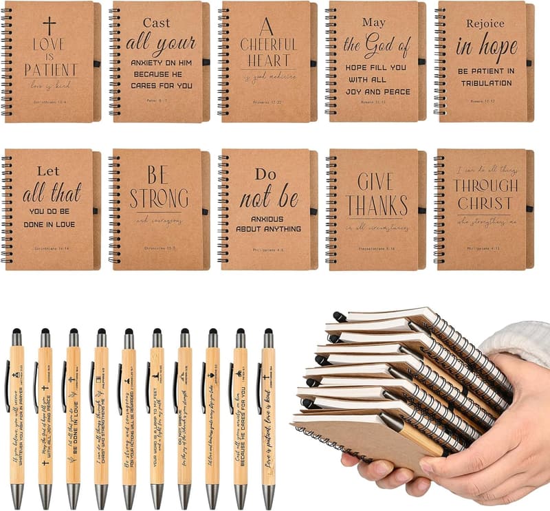 Christian Prayer Journals with Bamboo Pens - Inspirational Gifts for Church Members