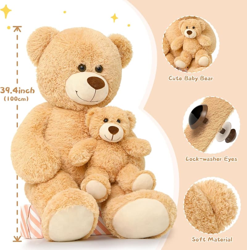 Giant Light Brown Teddy Bear Plush Toy for Kids
