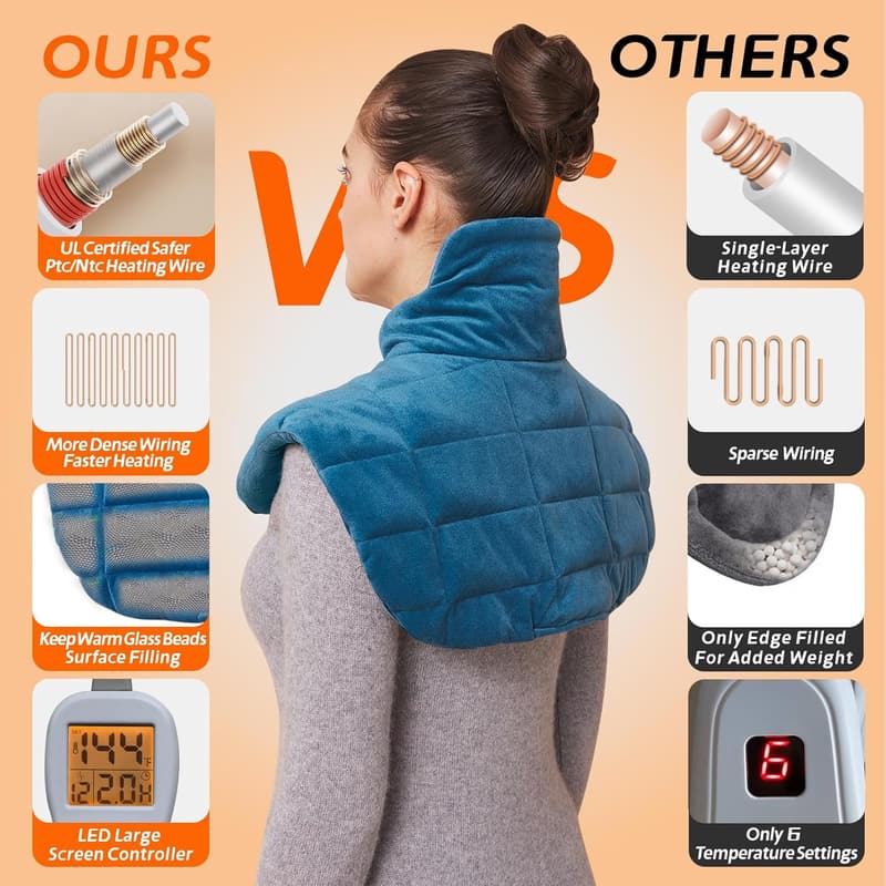 Weighted Neck & Shoulder Heating Pad with 12 Settings - Pain Relief