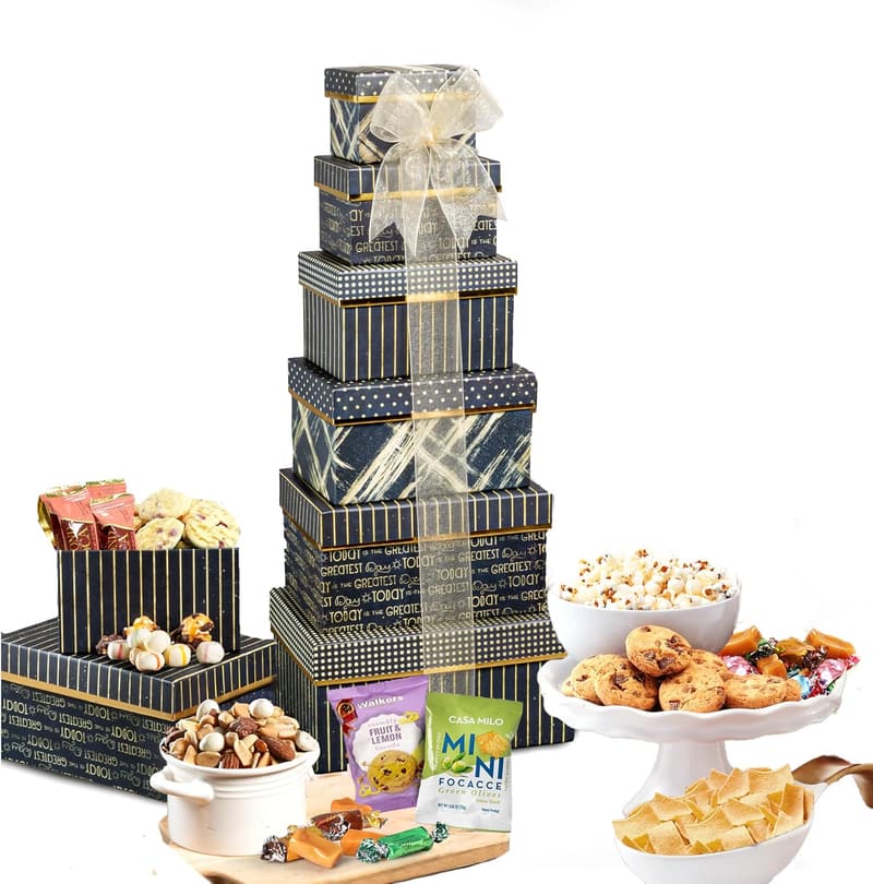 Gourmet Snack Gift Basket Tower for Birthday Celebrations