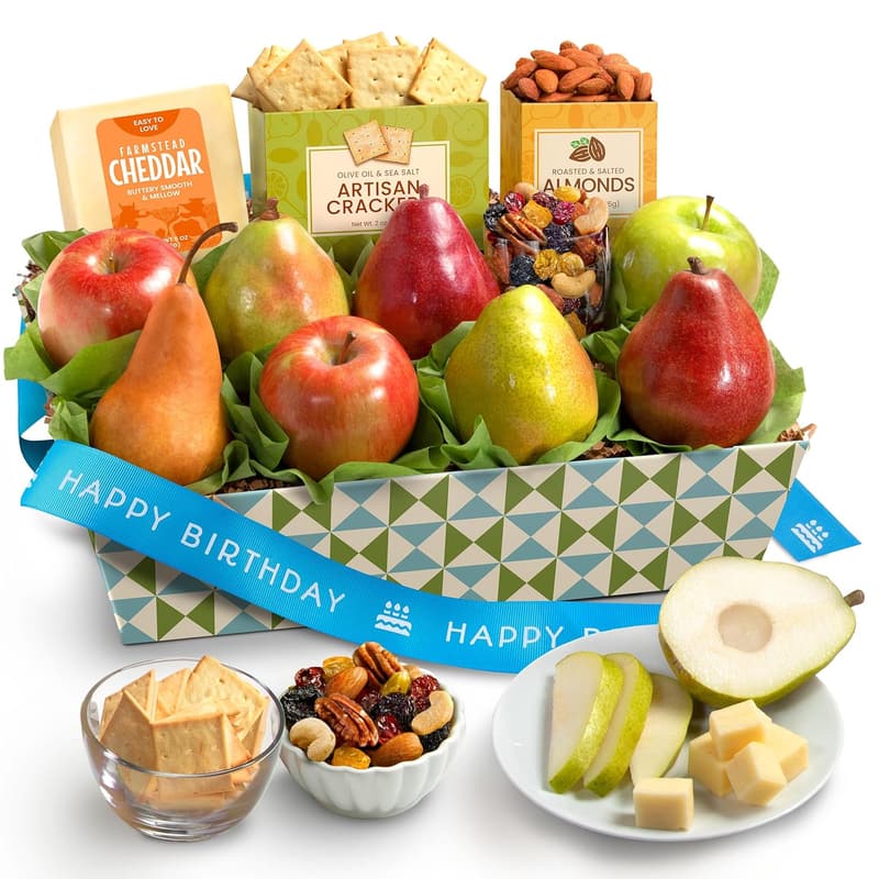 Fresh Fruit Basket with Cheese & Nuts - Happy Birthday Gift