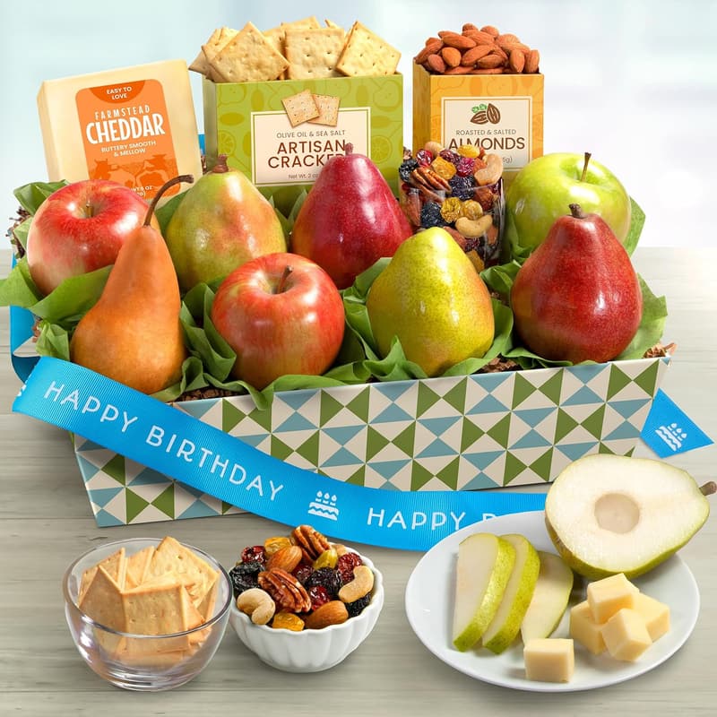 Fresh Fruit Basket with Cheese & Nuts - Happy Birthday Gift