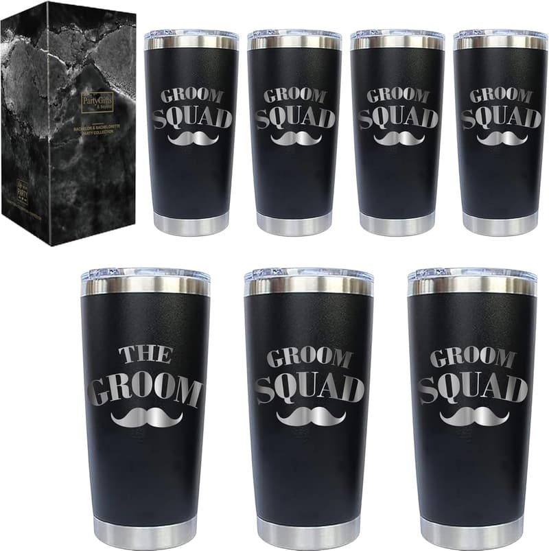 Groom Squad 20 oz Stainless Steel Tumblers Set for Weddings