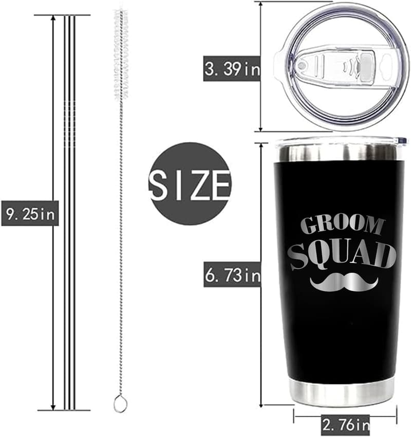 Groom Squad 20 oz Stainless Steel Tumblers Set for Weddings