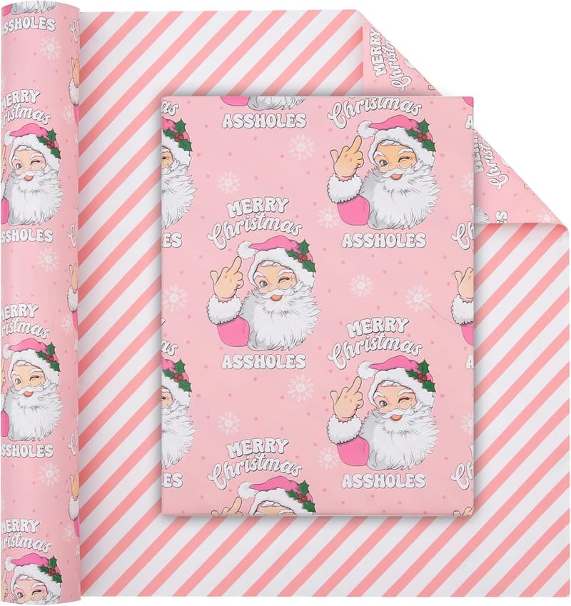 Pink Santa Pattern Christmas Wrapping Paper - 17